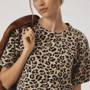 Maeve Anthropologie Knit Boxy Tee Leopard XS, NWT